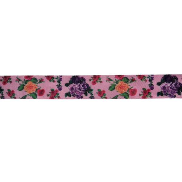 Лента репсовая Цветы 25 мм  цв. розовый/фиолетовый упак. 3 м