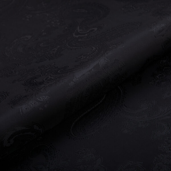 Ткань подкладочная 50% вискоза, 50% пэ ширина 150 см цв. 041 чёрный (растительный орнамент)