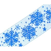 Тесьма жаккард снежинки 65 мм цв. белый/голубой упак. 1 м
