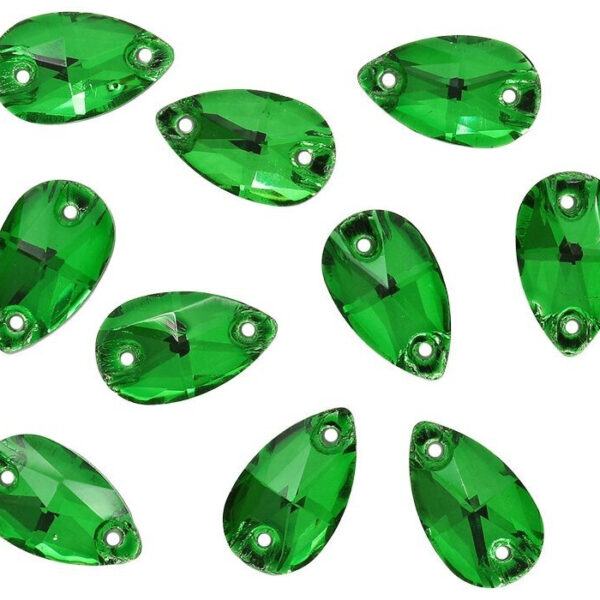 Стразы стеклянные пришивные капля 8*14 мм цв. зелёный упак. 10 шт