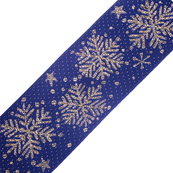 Тесьма жаккард снежинки 65 мм цв. синий/серебро упак. 1 м